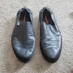 Prada Linea Rossa Red Label Black Leather Shuffle Loafers Mens Shoes 4D 2363 10